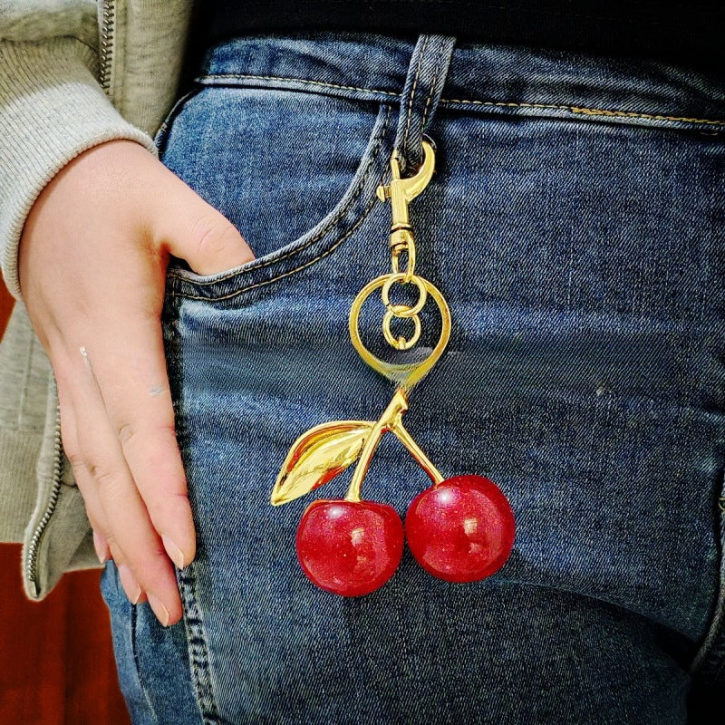 Wholesale Cherry Fashion Exquisite Crystal Resin Cherry Car Keychains